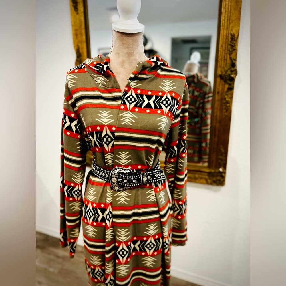 Aztec Southwestern Cowboy Rodeo Cardigan Kimono Hooded Tribal Duster size 2X - Picture 3 of 10